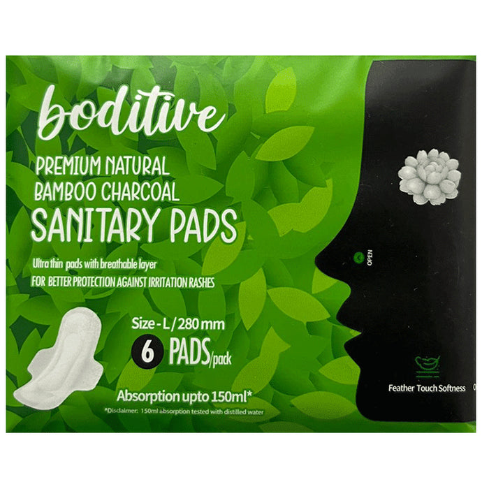 Boditive Premium Natural Bamboo Charcoal Sanitary Pads Large - Nibasu