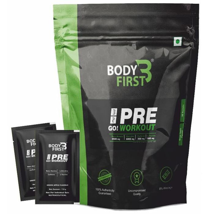 Body First 32 Go Pre Workout Sachet (7.5gm Each) Green Apple - Nibasu