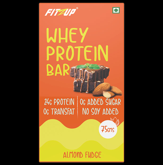 Fitzup Whey Protein Bar (75gm Each) Almond Fudge - Nibasu