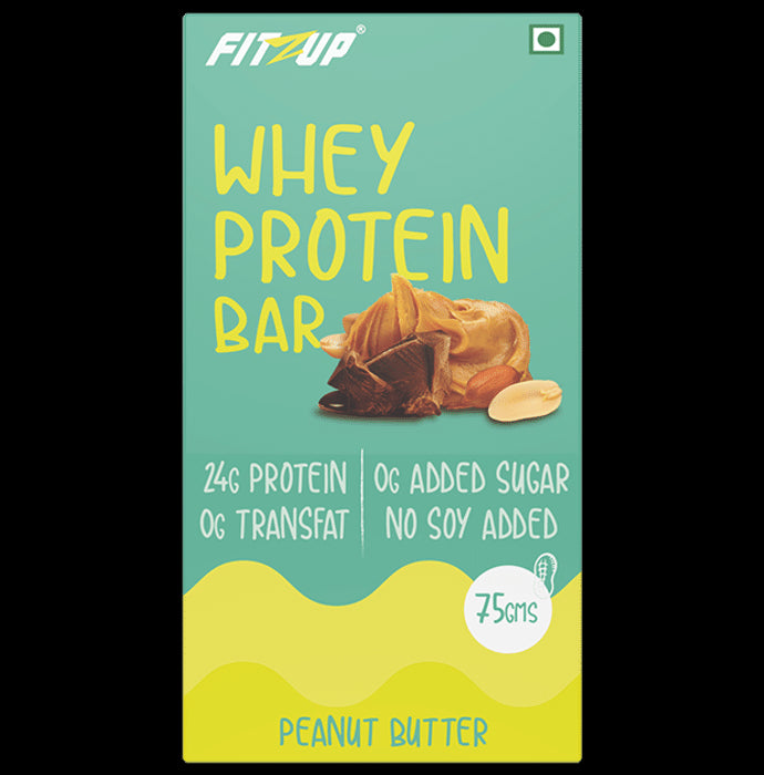Fitzup Whey Protein Bar (75gm Each) Peanut Butter - Nibasu