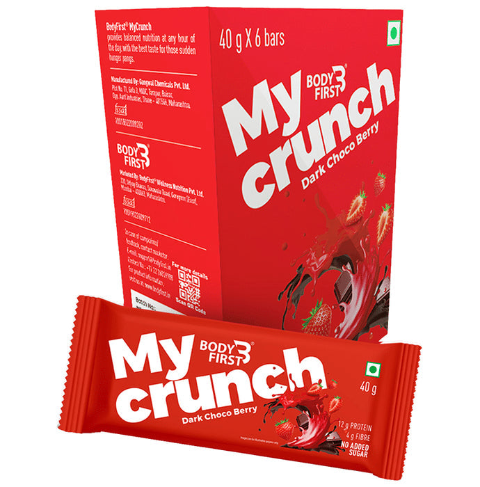 Body First My Crunch Protein Bar (40gm Each) Dark Choco Berry - Nibasu