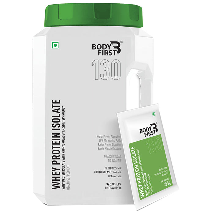 Body First Whey Protein Isolate with Prohydrolase Enzyme Technology (30.5gm Each) Unflavoured - Nibasu