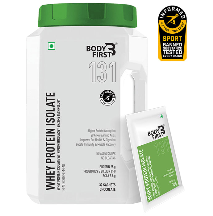 Body First Whey Protein Isolate with Prohydrolase Enzyme Technology (32gm Each) Chocolate - Nibasu