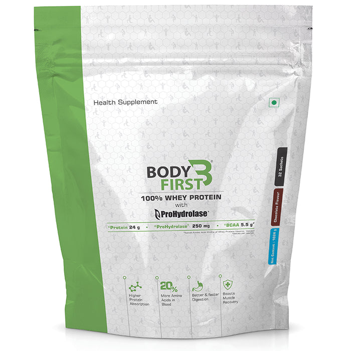 Body First Whey Protein with ProHydrolase (32gm Each) Chocolate - Nibasu