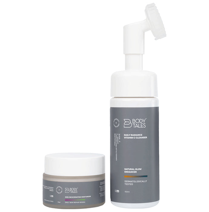 Body Tales Combo Pack of Daily Radiance Vitamin C Cleanser (150ml) & Skin-Rejuvenating Moisturizer (50gm) - Nibasu