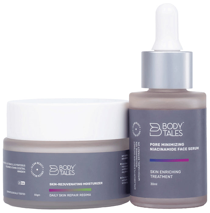 Body Tales Combo Pack of Pore Minimizing Niacinamide Face Serum (30ml) & Skin-Rejuvenating Moisturizer (50gm) - Nibasu