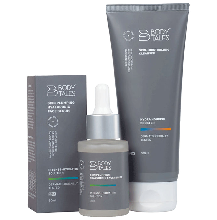 Body Tales Combo Pack of Skin Plumping Hyaluronic Face Serum (30ml) & Skin Moisuturizing Cleanser (100ml) - Nibasu