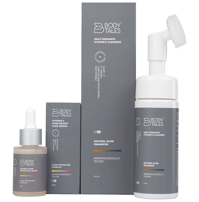 Body Tales Combo Pack of Vitamin C Pure Bright Serum (30ml) & Daily Radiance Vitamin C Cleanser (150ml) - Nibasu