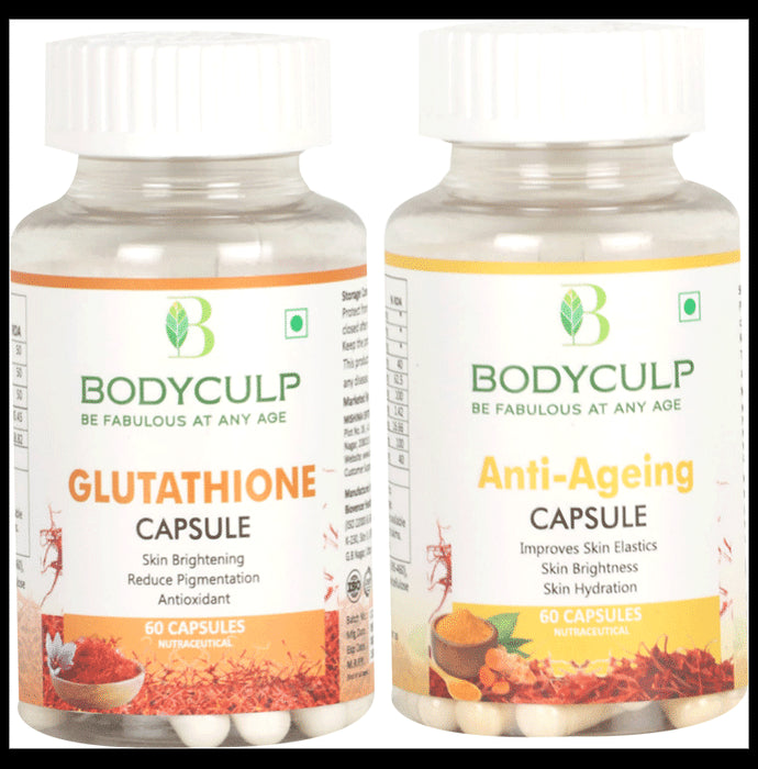 Bodyculp Combo Pack of Glutathione Capsules (60) & Anti-Ageing Capsules (60) - Nibasu