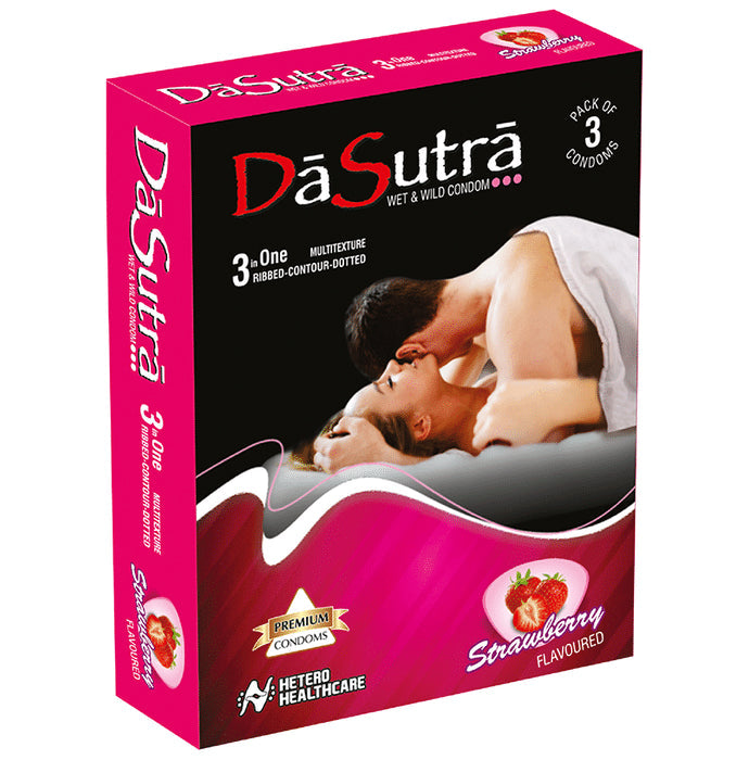 Dasutra Wet & Wild Condom (3 Each) Strawberry - Nibasu