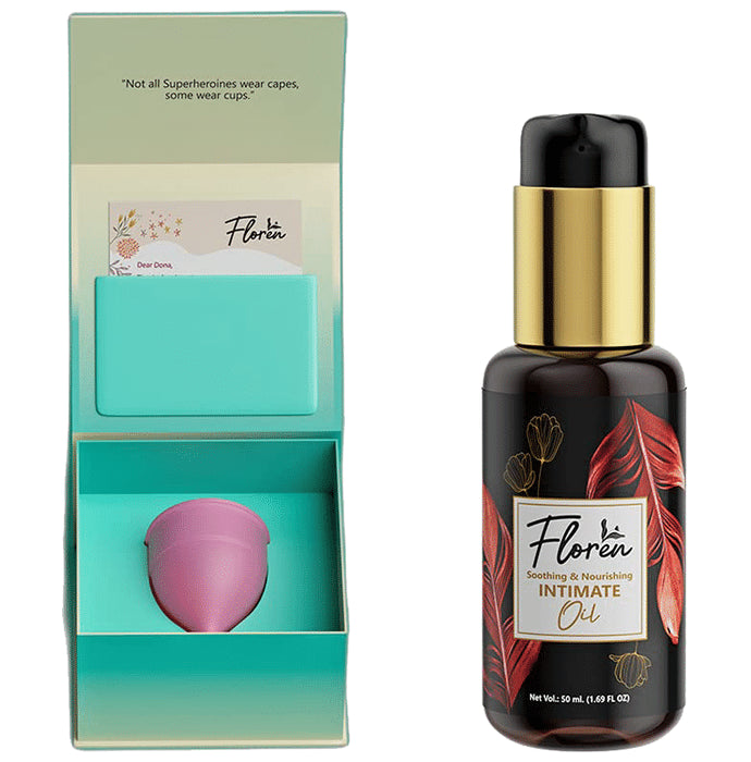 Floren Combo Pack of Intimate Oil (50ml) & Menstrual Cup Large - Nibasu