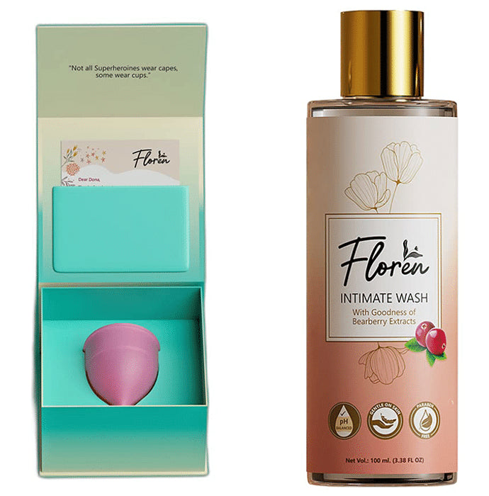 Floren Combo Pack of Intimate Wash 100ml & Menstural Cup Small - Nibasu