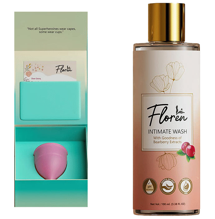 Floren Combo Pack of Intimate Wash 100ml & Menstural Cup Tiny - Nibasu