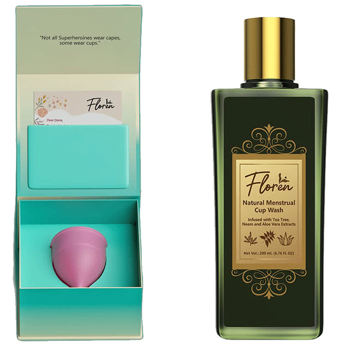 Floren Combo Pack of Natural Menstural Cup Wash (200ml) & Menstrual Cup Large - Nibasu