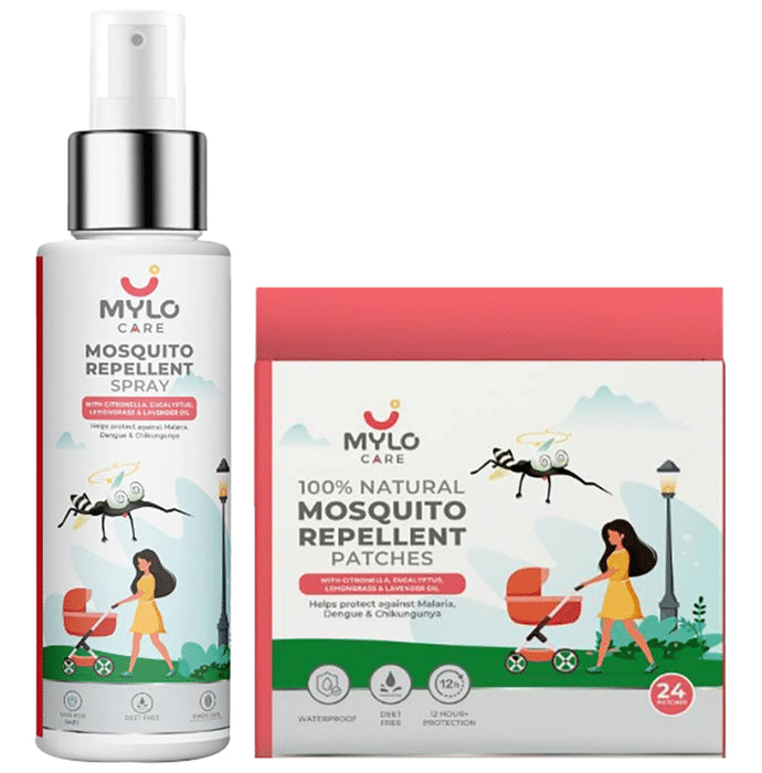 Mylo Combo Pack of Mosquito Repellent Spray 100ml and Mosquito Repellent 24 Patches - Nibasu