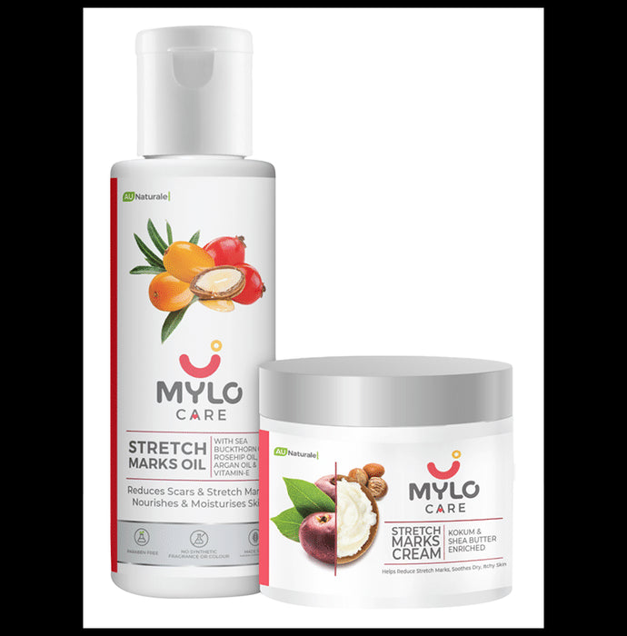 Mylo Combo Pack of Stretch Mark Oil and Stretch Marks Cream (100ml Each) - Nibasu