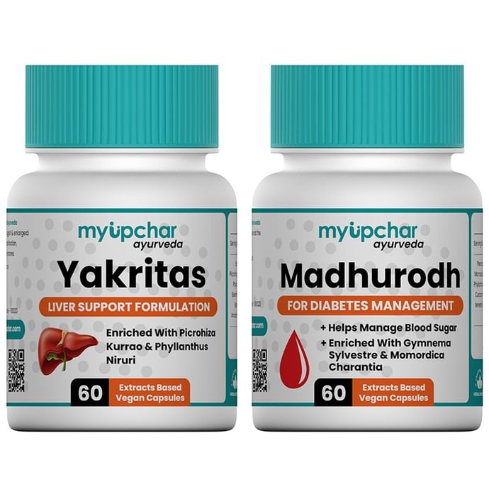 Myupchar Ayurveda Diabetes Control Combo Pack of Yakritas Vegan Capsule & Madhurodh Vegan Capsule (60 Each) - Nibasu