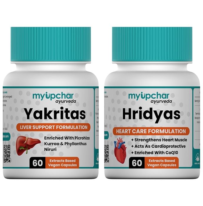 Myupchar Ayurveda Heart Care Combo Pack of Yakritas Vegan Capsule & Hridyas Vegan Capsule (60 Each) - Nibasu