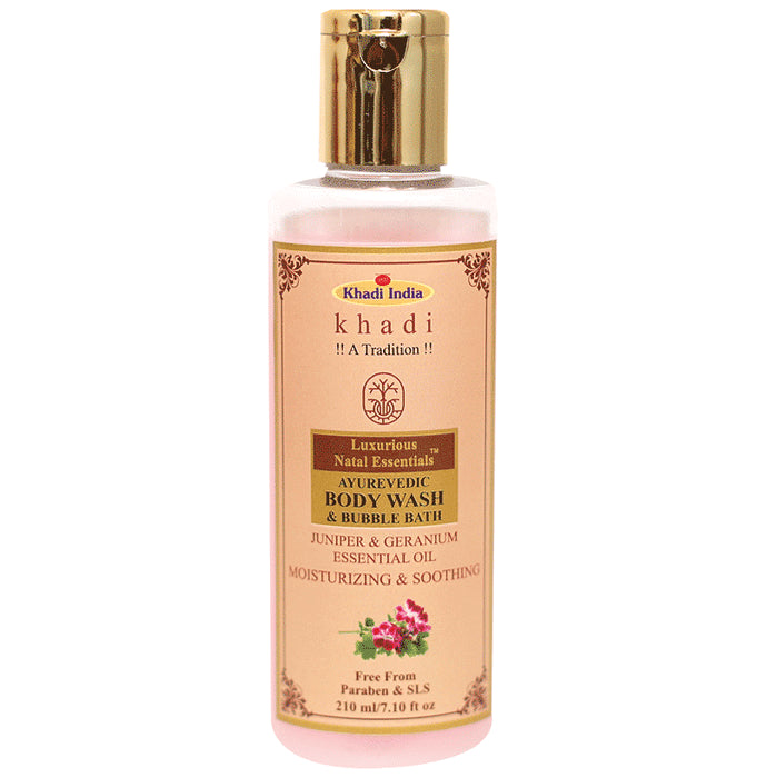 Luxurious Natal Essentials Ayurvedic Body Wash & Bubble Bath Juniper & Geranium - Nibasu