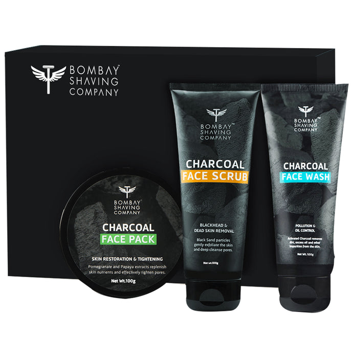 Bombay Shaving Company Combo Pack of Charcoal Face Pack, Charcoal Face Scrub & Charcoal Face Wash (100gm Each) - Nibasu
