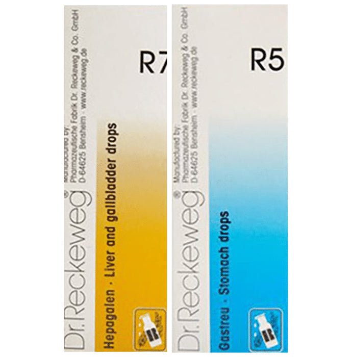 Combo Pack of Dr. Reckeweg R5 Stomach and Digestion Drop & Dr. Reckeweg R7 Liver and Gallbladder Drop (22ml Each) - Nibasu