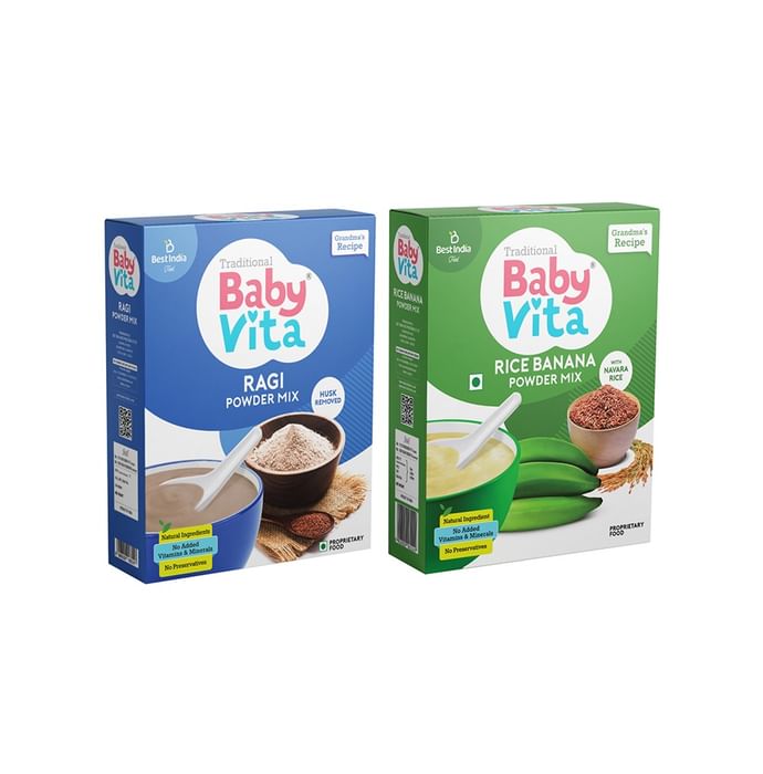 Combo Pack of Ragi Powder Mix and Rice Banana Powder Mix (200gm Each) - Nibasu