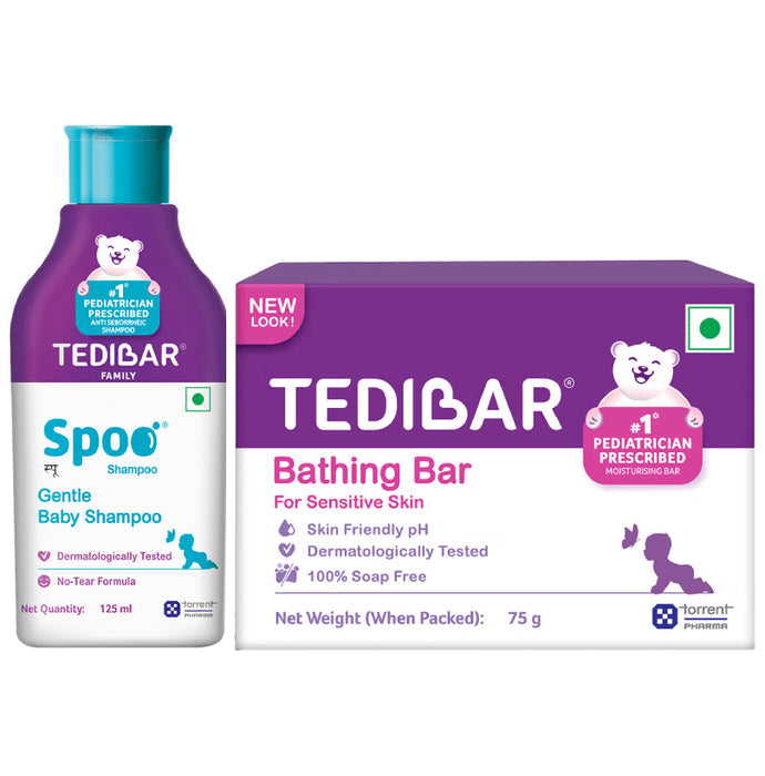 Combo Pack of Tedibar Soap (75) & Curatio New Spoo Gentle Baby Shampoo (125) - Nibasu