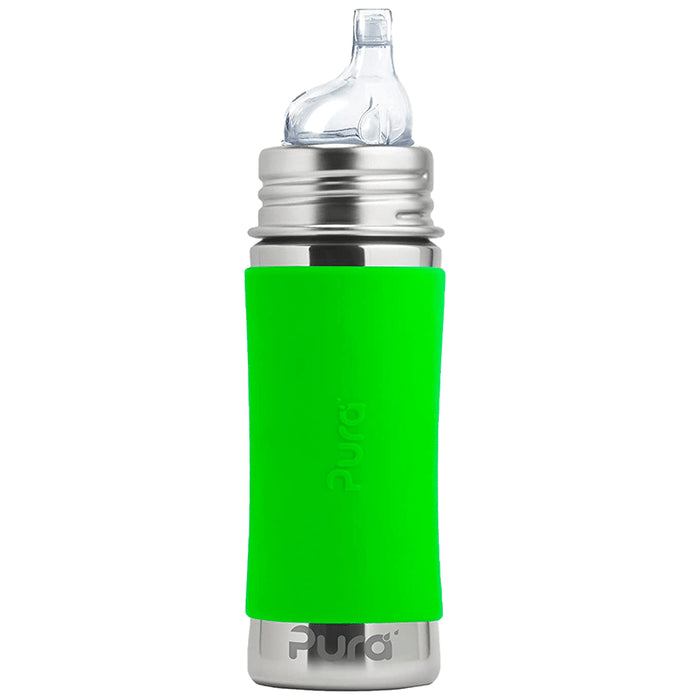 Pura Kiki Stainless Steel Sippy Cup with Silicon Sleeves Green - Nibasu