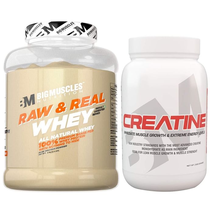 Muscle Building Combo of Big Muscles Creatine 300gm and Big Muscles Raw & Real Whey Protein Powder 2Kg - Nibasu