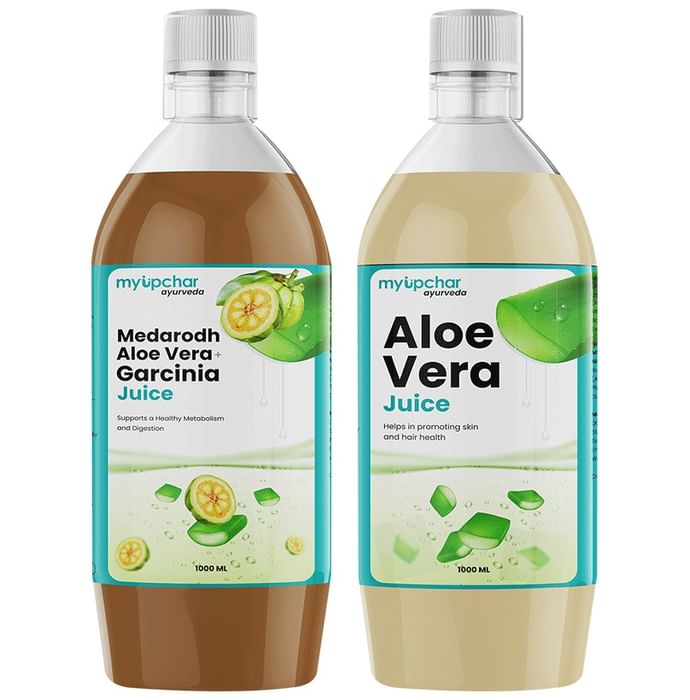 Myupchar Ayurveda Digestive Care Kit of Aloe Vera Juice & Medarodh Aloe Vera + Garcinia Juice (1000ml Each) - Nibasu