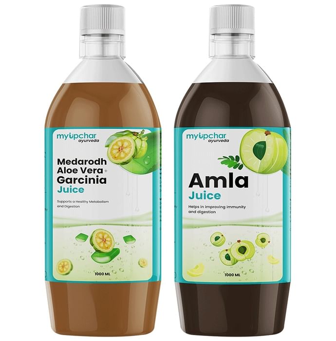 Myupchar Ayurveda Digestive Care Kit of Amla Juice & Medarodh Aloe Vera + Garcinia Juice (1000ml Each) - Nibasu
