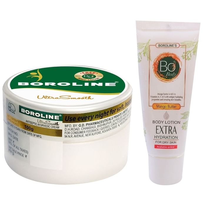 Boroline Ultra Smooth Cream | Moisturises, Heals, Protects & Promotes Skin Health BO Extra Hydration Body Lotion 20ml Free - Nibasu