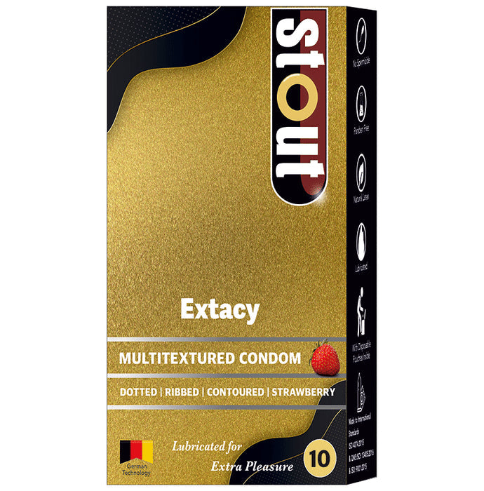 Stout Extacy Multitextured Condom (10 Each) Strawberry - Nibasu