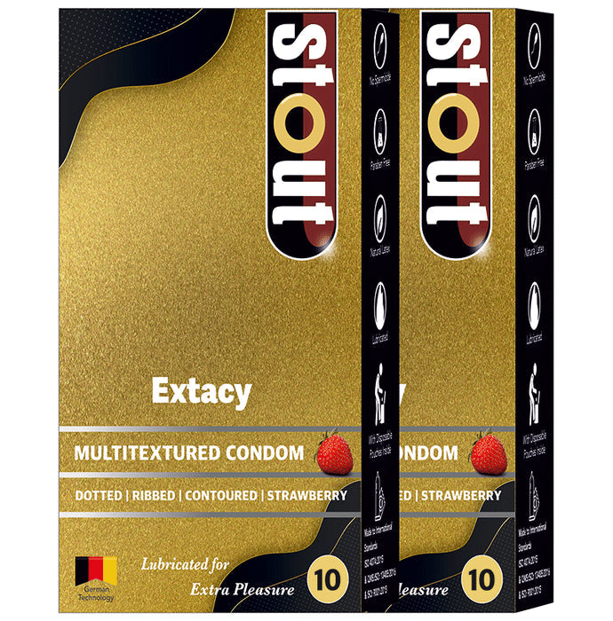Stout Extacy Multitextured Condom (10 Each) Strawberry - Nibasu