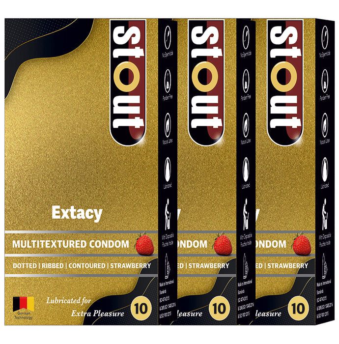 Stout Extacy Multitextured Condom (10 Each) Strawberry - Nibasu