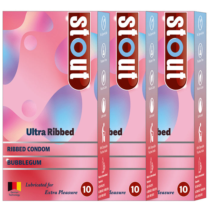 Stout Ultra Ribbed Condom (10 Each) Bubblegum - Nibasu