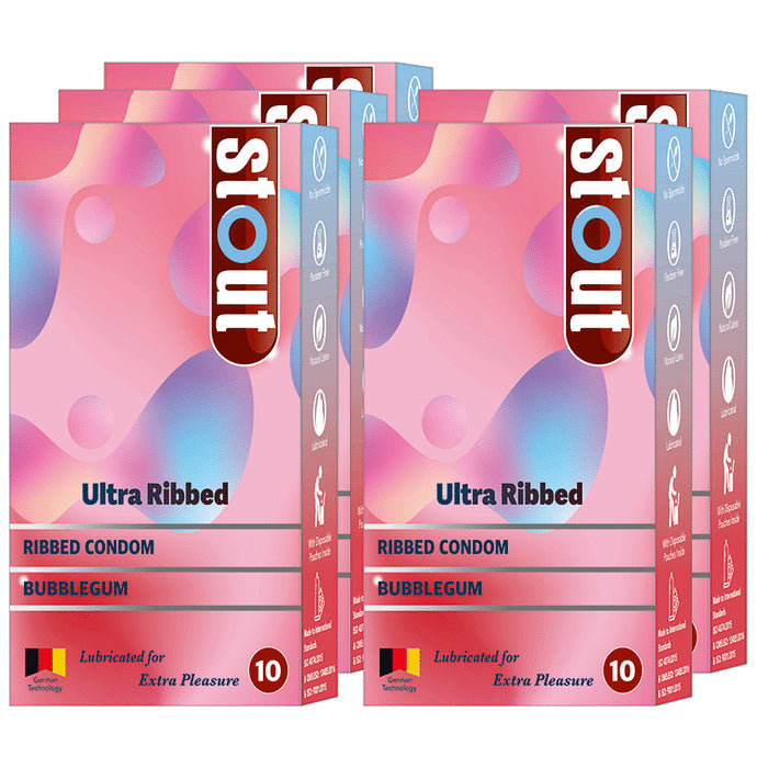 Stout Ultra Ribbed Condom (10 Each) Bubblegum - Nibasu
