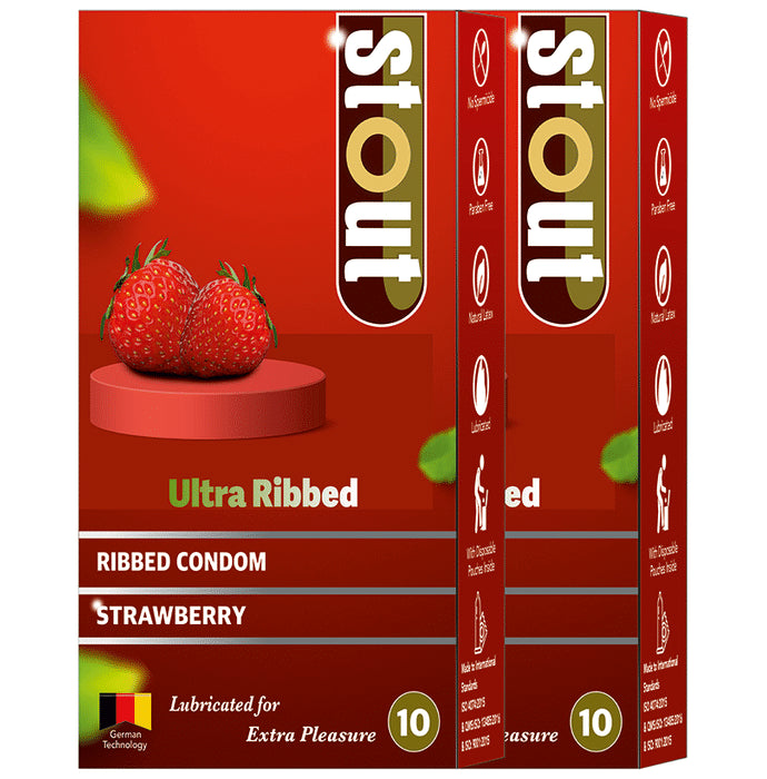 Stout Ultra Ribbed Condom (10 Each) Strawberry - Nibasu
