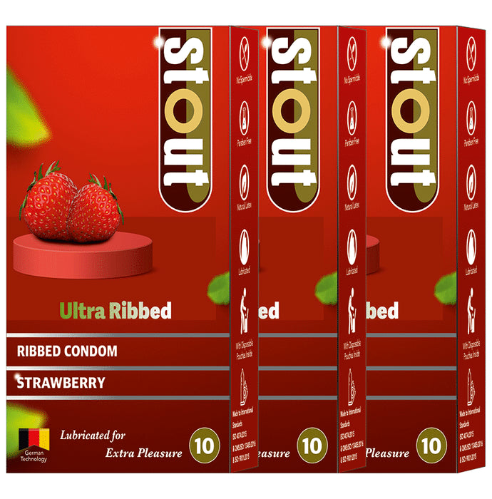 Stout Ultra Ribbed Condom (10 Each) Strawberry - Nibasu