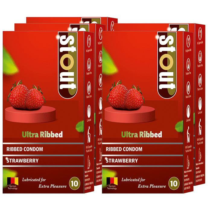 Stout Ultra Ribbed Condom (10 Each) Strawberry - Nibasu