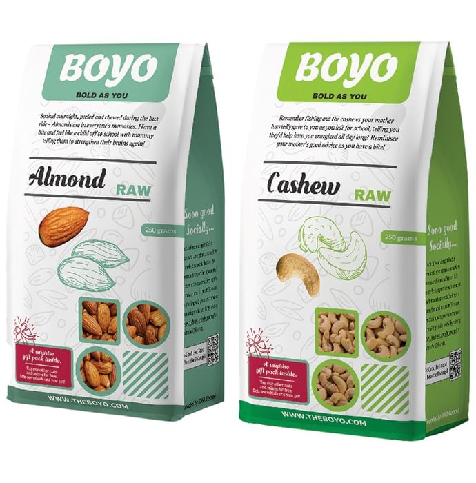 Boyo Combo Pack of Almond Raw & Cashew Raw (250 gm Each) - Nibasu