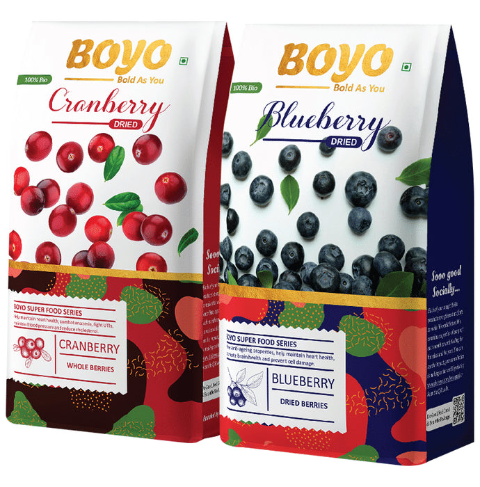 Boyo Combo Pack of Cranberry Dried (200gm) & Blueberry Dried (150gm) - Nibasu