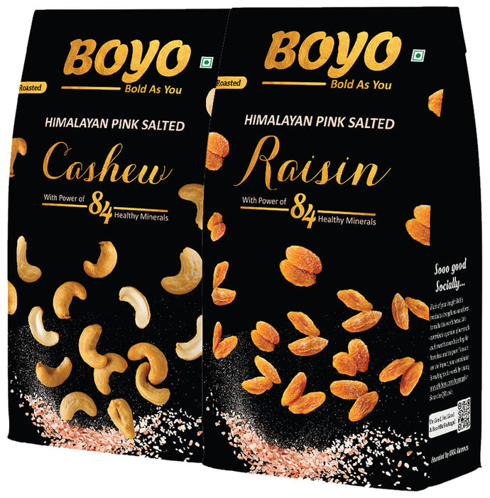 Boyo Combo Pack of Himalayan Pink Salted Cashew (200gm) & Himalayan Pink Salted Raisin (250gm) - Nibasu