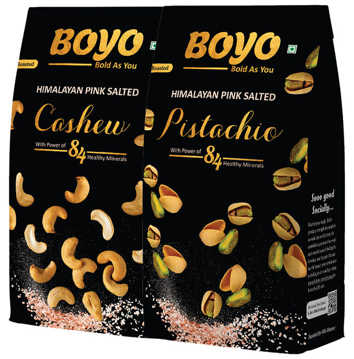 Boyo Combo Pack of Himalayan Pink Salted Cashew & Himalayan Pink Salted Pistachio (200gm Each) - Nibasu