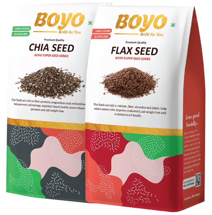 Boyo Combo Pack of Premium Quality Chia Seed (250gm) & Premium Quality Flax Seed (250gm) - Nibasu