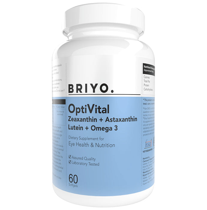 Briyo OptiVital Soft Gelatin Capsule | Eye Multivitamin | Promotes Eye Health & Vision with Lutein, Zeaxanthin, Astaxanthin, and Omega-3 Fatty Acids from Natural Sources - Nibasu