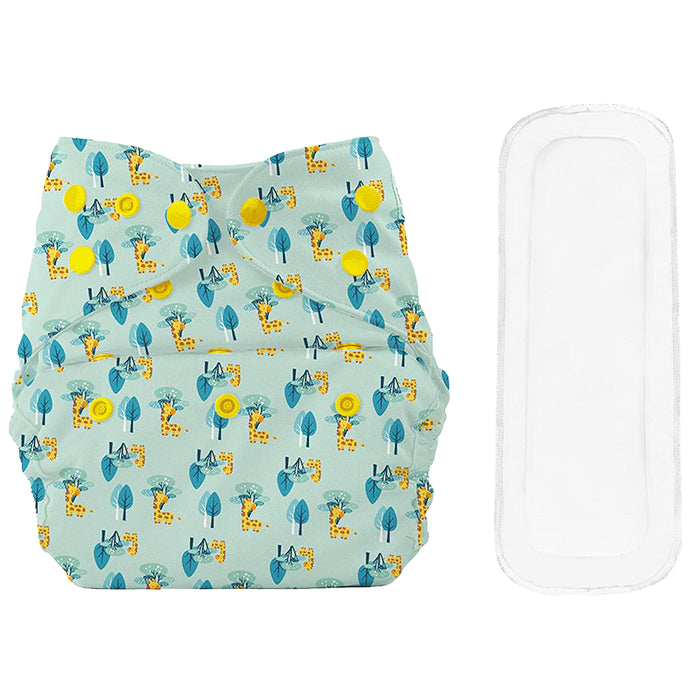 Bumberry Adjustable Reusable Cloth Diaper Cover With 1 Wet Free Insert Baby Giraffe - Nibasu