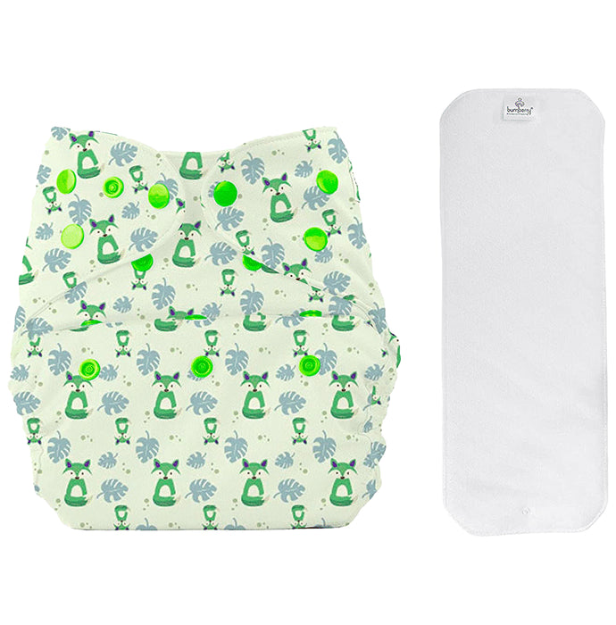 Bumberry Adjustable Reusable Cloth Diaper Cover With 1 Wet Free Insert Fuzzy Fox - Nibasu