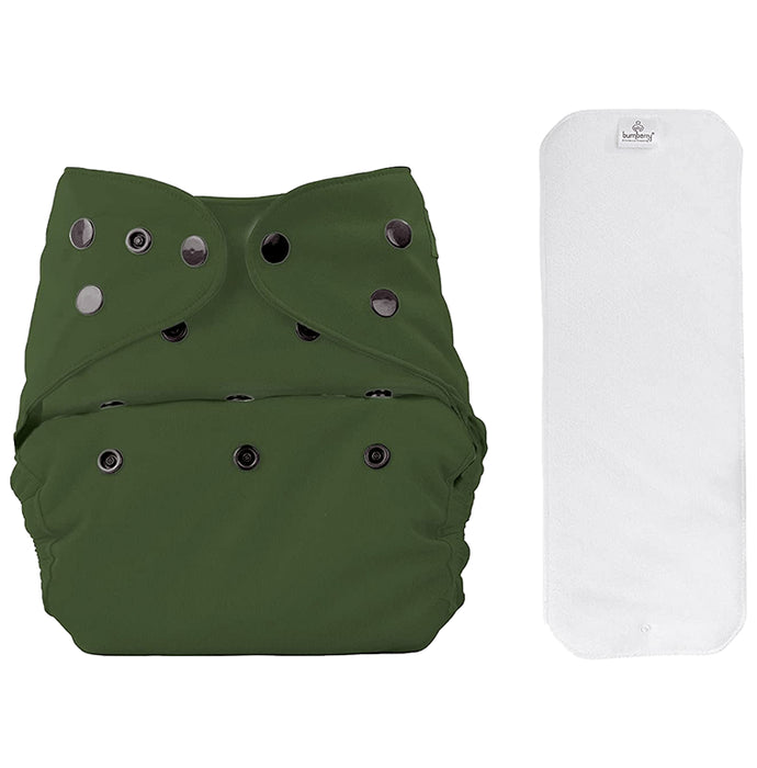 Bumberry Adjustable Reusable Cloth Diaper Cover With 1 Wet Free Insert Olive - Nibasu