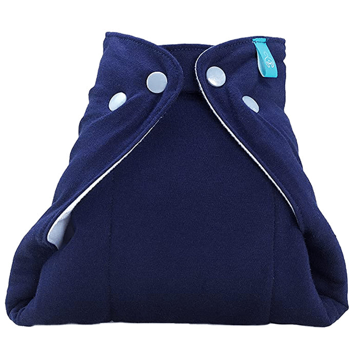 Bumberry Smart Prefold Diaper Cotton Cloth Reusable One Piece Diapering With Waist Adjustment & Extra Insert Attached Navy Blue - Nibasu
